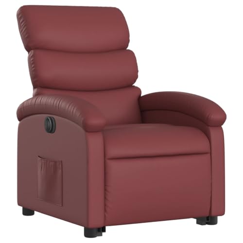 HEFZGDB Relaxsessel mit Aufstehhilfe Elektrisch Weinrot Kunstleder Living Room Chairs Lesesessel Bequem Hocker Schminktisch Seselstuhl Wohnzimmer für Arbeitszimmer Sitzungszimmer Balkon Schlafzimmer von HEFZGDB