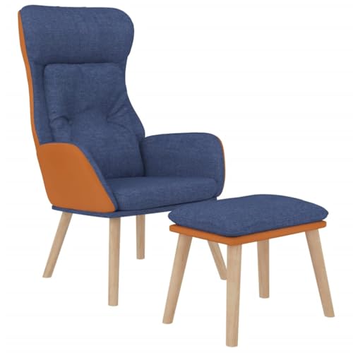 HEFZGDB Relaxsessel mit Hocker Blau Kunstleder & Stoff Reading Chair Schminkstuhl Seselstuhl Wohnzimmer Kleiner Sessel für Schlafzimmer Sitzungszimmer Wohnbereich Arbeitszimmer von HEFZGDB