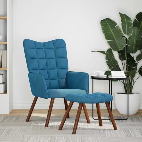 HEFZGDB Relaxsessel mit Hocker Blau Samt Couchsessel Schminkstuhl Loungesessel Wohnzimmer Armchair Living Room für Arbeitszimmer Wohnbereich Schlafzimmer Balkon von HEFZGDB