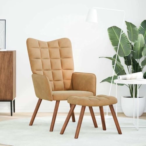HEFZGDB Relaxsessel mit Hocker Braun Samt Couchsessel Schminkstuhl Loungesessel Wohnzimmer Armchair Living Room für Arbeitszimmer Wohnbereich Schlafzimmer Balkon von HEFZGDB