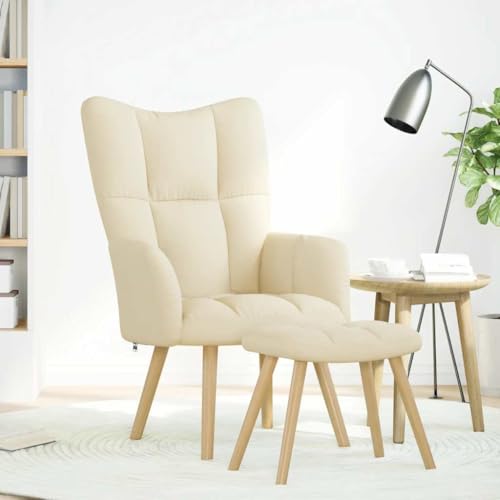 HEFZGDB Relaxsessel mit Hocker Creme Stoff Sessel Klein Lesesessel Bequem Schminkstuhl Küchenstühle für Balkon Schlafzimmer Sitzungszimmer Arbeitszimmer von HEFZGDB