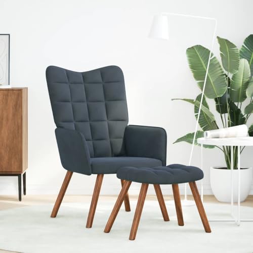HEFZGDB Relaxsessel mit Hocker Dunkelgrau Samt Couchsessel Schminkstuhl Loungesessel Wohnzimmer Armchair Living Room für Arbeitszimmer Wohnbereich Schlafzimmer Balkon von HEFZGDB