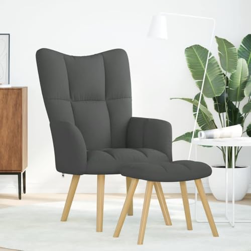 HEFZGDB Relaxsessel mit Hocker Dunkelgrau Stoff Sessel Klein Lesesessel Bequem Schminkstuhl Küchenstühle für Balkon Schlafzimmer Sitzungszimmer Arbeitszimmer von HEFZGDB