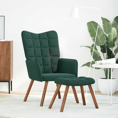 HEFZGDB Relaxsessel mit Hocker Dunkelgrün Samt Couchsessel Schminkstuhl Loungesessel Wohnzimmer Armchair Living Room für Arbeitszimmer Wohnbereich Schlafzimmer Balkon von HEFZGDB