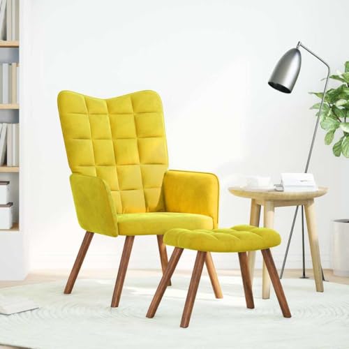 HEFZGDB Relaxsessel mit Hocker Gelb Samt Couchsessel Schminkstuhl Loungesessel Wohnzimmer Armchair Living Room für Arbeitszimmer Wohnbereich Schlafzimmer Balkon von HEFZGDB