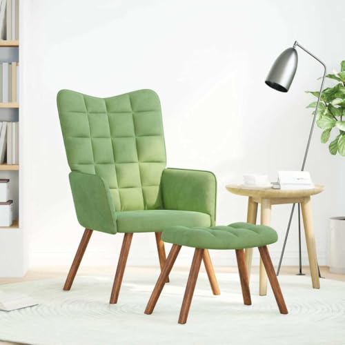 HEFZGDB Relaxsessel mit Hocker Hellgrün Samt Couchsessel Schminkstuhl Loungesessel Wohnzimmer Armchair Living Room für Arbeitszimmer Wohnbereich Schlafzimmer Balkon von HEFZGDB