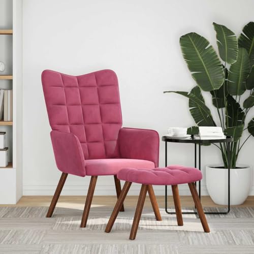 HEFZGDB Relaxsessel mit Hocker Weinrot Samt Couchsessel Schminkstuhl Loungesessel Wohnzimmer Armchair Living Room für Arbeitszimmer Wohnbereich Schlafzimmer Balkon von HEFZGDB