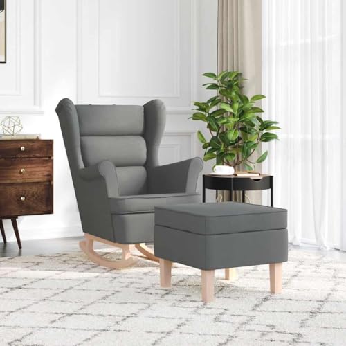 HEFZGDB Schaukelsessel mit Hocker Dunkelgrau Stoff Kuschelsessel Schminktisch Stuhl Lesestuhl Hocker Schminktisch für Sitzungszimmer Wohnbereich Arbeitszimmer Balkon von HEFZGDB