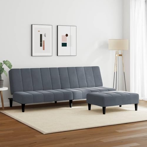 HEFZGDB Schlafsofa 2-Sitzer mit Fußhocker Dunkelgrau Samt Loungesessel Couch Klein Big Sofa Kleine Couch Jugendzimmer für Wohnbereich Büro Aufenthaltsraum Schlafzimmer von HEFZGDB