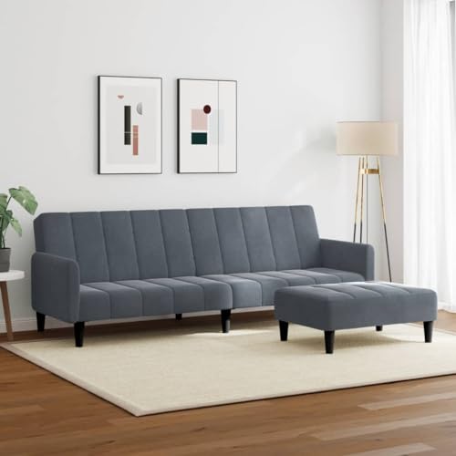 HEFZGDB Schlafsofa 2-Sitzer mit Fußhocker Dunkelgrau Samt Loungesessel Couch Klein Big Sofa Kleine Couch Jugendzimmer für Wohnbereich Büro Aufenthaltsraum Schlafzimmer von HEFZGDB