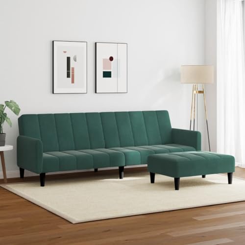 HEFZGDB Schlafsofa 2-Sitzer mit Fußhocker Dunkelgrün Samt Loungesessel Couch Klein Big Sofa Kleine Couch Jugendzimmer für Wohnbereich Büro Aufenthaltsraum Schlafzimmer von HEFZGDB