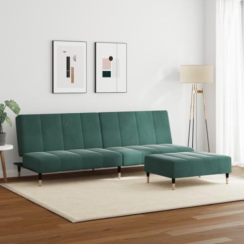 HEFZGDB Schlafsofa 2-Sitzer mit Fußhocker Dunkelgrün Samt Sitzgarnitur Wohnzimmer Sessel Wohnzimmer Lounge Sofa Kleine Couch Jugendzimmer für Büro Empfangsraum Aufenthaltsraum Wohnbereich von HEFZGDB