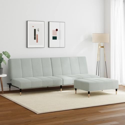 HEFZGDB Schlafsofa 2-Sitzer mit Fußhocker Hellgrau Samt Sitzgarnitur Wohnzimmer Sessel Wohnzimmer Lounge Sofa Kleine Couch Jugendzimmer für Büro Empfangsraum Aufenthaltsraum Wohnbereich von HEFZGDB