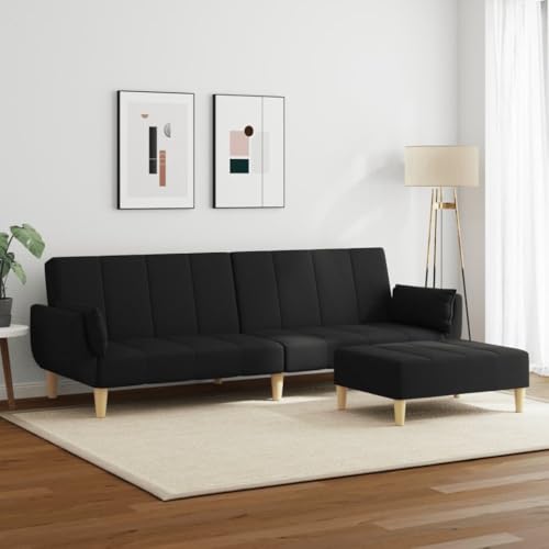 HEFZGDB Schlafsofa 2-Sitzer mit Fußhocker Schwarz Stoff Camping Sofa Couch Klein Lounge Sofa Sofa Klein für Wohnbereich Büro Schlafzimmer Aufenthaltsraum von HEFZGDB