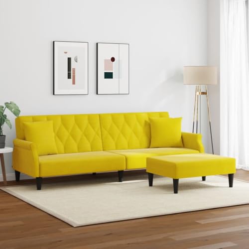 HEFZGDB Schlafsofa 2-Sitzer mit Kissen und Fußhocker Gelb Samt Gartenlounge Jugendsofa Kleine Sofa Big Sofa für Empfangsraum Schlafzimmer Büro Wohnbereich von HEFZGDB