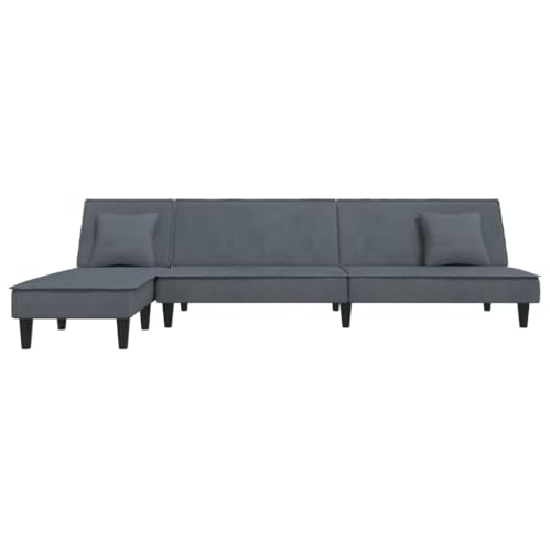 HEFZGDB Schlafsofa in L-Form Dunkelgrau 255x140x70 cm Samt Loungesessel Sessel Wohnzimmer Kleines Sofa Kleine Couch Jugendzimmer für Büro Empfangsraum Wohnbereich Schlafzimmer von HEFZGDB