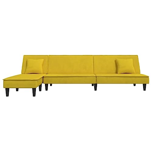 HEFZGDB Schlafsofa in L-Form Gelb 255x140x70 cm Samt Loungesessel Sessel Wohnzimmer Kleines Sofa Kleine Couch Jugendzimmer für Büro Empfangsraum Wohnbereich Schlafzimmer von HEFZGDB