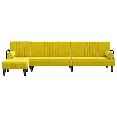 HEFZGDB Schlafsofa in L-Form Gelb 260x140x70 cm Samt Sitzgarnitur Wohnzimmer Couch Klein Sessel Wohnzimmer Kleiner Sessel für Schlafzimmer Wohnbereich Büro Empfangsraum von HEFZGDB
