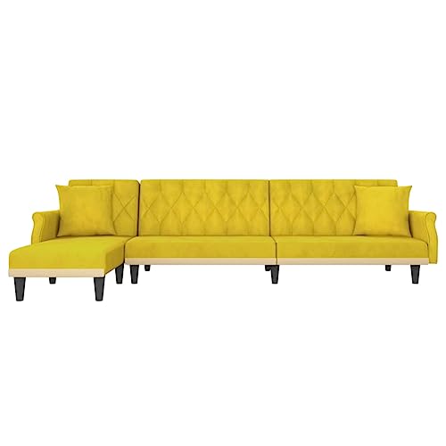HEFZGDB Schlafsofa in L-Form Gelb 271x140x70 cm Samt Sofa Chair Lounge Sofa Lesesessel Bequem Kleiner Sessel für Aufenthaltsraum Wohnbereich Schlafzimmer Empfangsraum von HEFZGDB