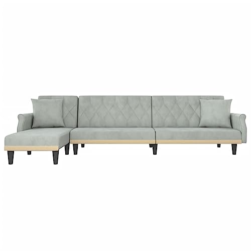 HEFZGDB Schlafsofa in L-Form Hellgrau 271x140x70 cm Samt Sofa Chair Lounge Sofa Lesesessel Bequem Kleiner Sessel für Aufenthaltsraum Wohnbereich Schlafzimmer Empfangsraum von HEFZGDB