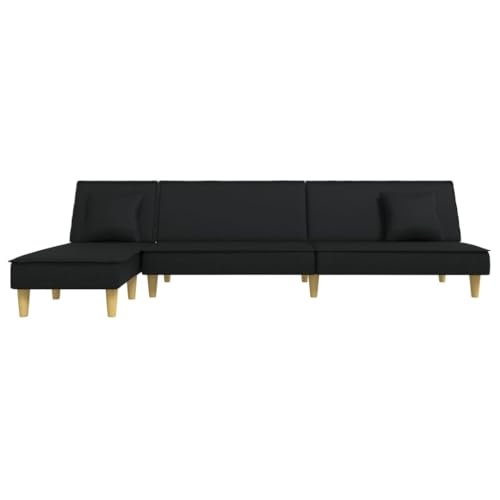 HEFZGDB Schlafsofa in L-Form Schwarz 255x140x70 cm Stoff Outdoor Sofa Couch Klein Sessel Wohnzimmer Sofa Chair für Wohnbereich Aufenthaltsraum Schlafzimmer Empfangsraum von HEFZGDB