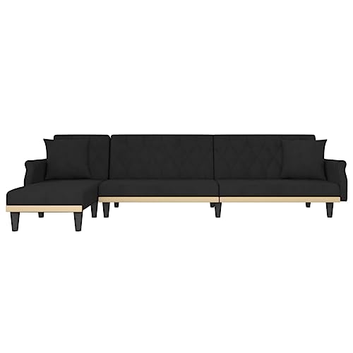 HEFZGDB Schlafsofa in L-Form Schwarz 271x140x70 cm Samt Sofa Chair Lounge Sofa Lesesessel Bequem Kleiner Sessel für Aufenthaltsraum Wohnbereich Schlafzimmer Empfangsraum von HEFZGDB
