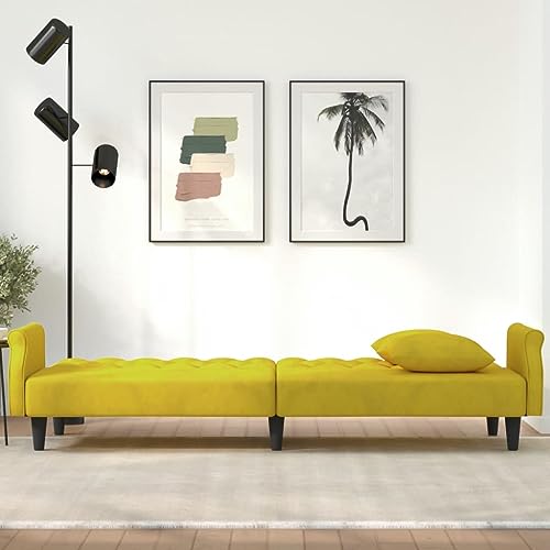 HEFZGDB Schlafsofa mit Armlehnen Gelb Samt Relax Sessel Couch Klein Jugendsofa Kleines Sofa für Wohnbereich Büro Aufenthaltsraum Empfangsraum von HEFZGDB
