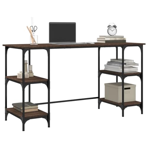 HEFZGDB Schreibtisch Braun Eichen-Optik 140x50x75 cm Metall Gamer Tisch Gaming Schreibtisch Computertische Pc Tisch Klein für Schlafzimmer Arbeitszimmer Küche Wohnbereich von HEFZGDB