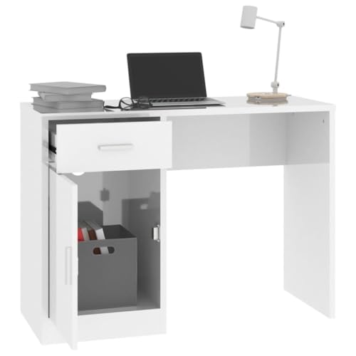HEFZGDB Schreibtisch mit Stauraum Hochglanz-Weiß 100x40x73 cm Büro Schreibtisch Schreibtische Pc Tisch Klein Schreibtisch Groß für Küche Arbeitszimmer Wohnbereich Schlafzimmer von HEFZGDB