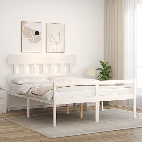 HEFZGDB Seniorenbett mit Kopfteil Weiß Kingsize Massivholz Single Bed Gästebett Einzelbetten Einzelbett für Herberge Wohnbereich Schlafzimmer Gästezimmer von HEFZGDB