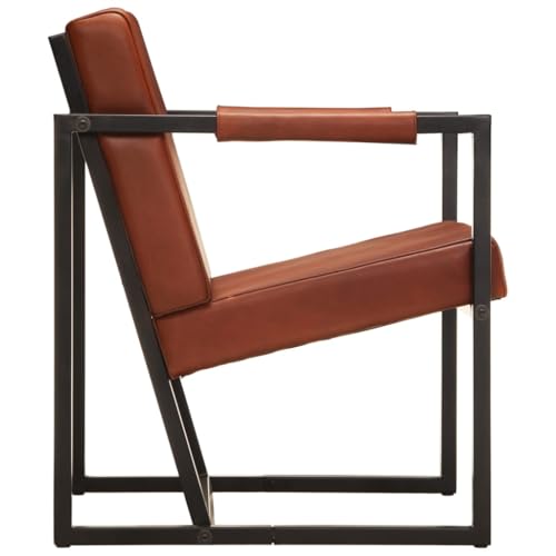 HEFZGDB Sessel Braun Echtleder Sessel Klein Lesesessel Bequem Schminkstuhl Küchenstühle für Sitzungszimmer Schlafzimmer Wohnbereich Arbeitszimmer von HEFZGDB