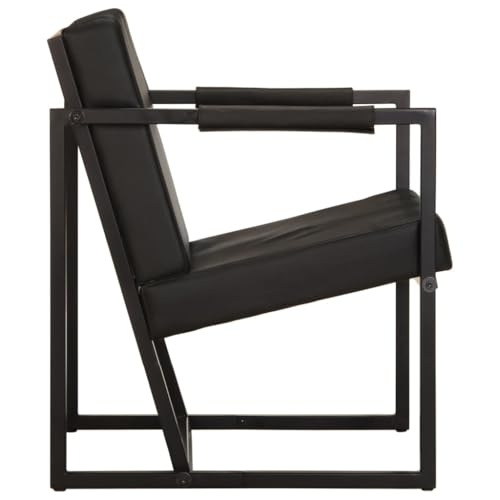 HEFZGDB Sessel Schwarz Echtleder Sessel Klein Lesesessel Bequem Schminkstuhl Küchenstühle für Sitzungszimmer Schlafzimmer Wohnbereich Arbeitszimmer von HEFZGDB