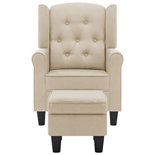 HEFZGDB Sessel mit Fußhocker Creme Stoff Reading Chair Schminkstuhl Seselstuhl Wohnzimmer Kleiner Sessel für Sitzungszimmer Schlafzimmer Arbeitszimmer Balkon von HEFZGDB