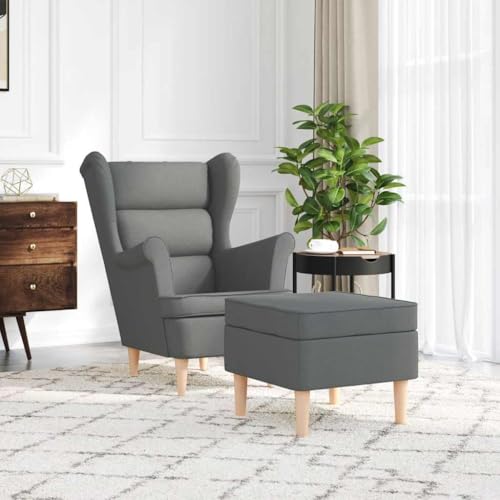 HEFZGDB Sessel mit Fußhocker Dunkelgrau Stoff Kuschelsessel Schminkstuhl Esszimmerstühle Küchenstühle für Arbeitszimmer Balkon Wohnbereich Sitzungszimmer von HEFZGDB
