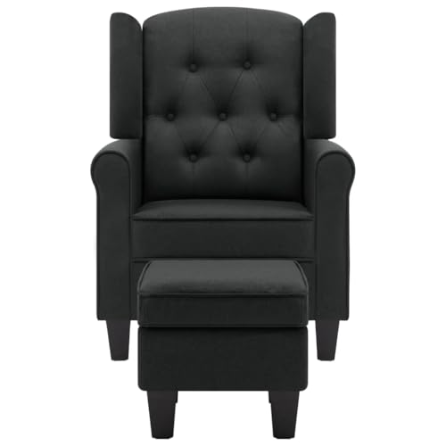 HEFZGDB Sessel mit Fußhocker Dunkelgrau Stoff Reading Chair Schminkstuhl Seselstuhl Wohnzimmer Kleiner Sessel für Sitzungszimmer Schlafzimmer Arbeitszimmer Balkon von HEFZGDB
