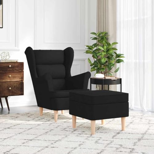 HEFZGDB Sessel mit Fußhocker Schwarz Stoff Kuschelsessel Schminkstuhl Esszimmerstühle Küchenstühle für Arbeitszimmer Balkon Wohnbereich Sitzungszimmer von HEFZGDB