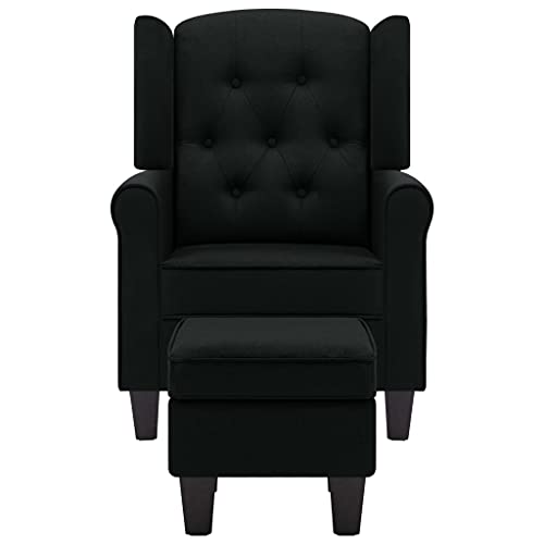 HEFZGDB Sessel mit Fußhocker Schwarz Stoff Reading Chair Schminkstuhl Seselstuhl Wohnzimmer Kleiner Sessel für Sitzungszimmer Schlafzimmer Arbeitszimmer Balkon von HEFZGDB