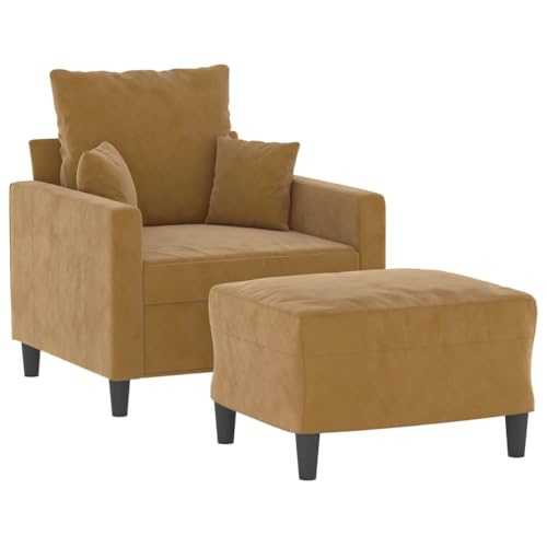 HEFZGDB Sessel mit Hocker Braun 60 cm Samt Sessel Schlafzimmer Lesesessel Bequem Jugendsofa Sofa Wohnzimmer für Büro Empfangsraum Schlafzimmer Aufenthaltsraum von HEFZGDB