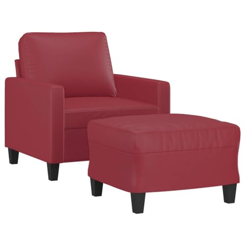 HEFZGDB Sessel mit Hocker Weinrot 60 cm Kunstleder Gartenlounge Jugendsofa Kleine Sofa Big Sofa für Schlafzimmer Empfangsraum Wohnbereich Büro von HEFZGDB