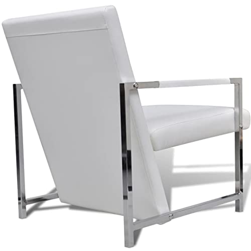 HEFZGDB Sessel mit Verchromten Beinen Weiß Kunstleder Reading Chair Schminkstuhl Seselstuhl Wohnzimmer Kleiner Sessel für Sitzungszimmer Schlafzimmer Arbeitszimmer Wohnbereich von HEFZGDB