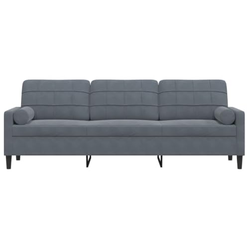 HEFZGDB Sofa 3-Sitzer mit Zierkissen Dunkelgrau 210 cm Samt Gartenlounge Sessel Wohnzimmer Lesesessel Bequem Kleiner Sessel für Schlafzimmer Büro Wohnbereich Empfangsraum von HEFZGDB