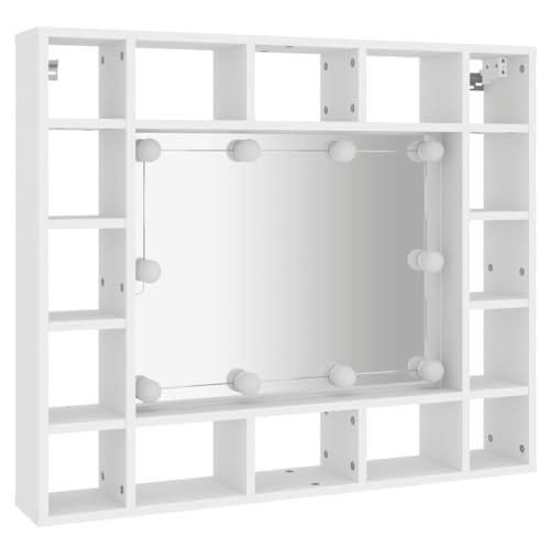 HEFZGDB Spiegelschrank mit LED Weiß 91x15x76,5 cm Sideboard Schuhschrank Bathroom Cabinet Medikamentenschrank für Toilette Wohnbereich Gästezimmer Badezimmer HEFZGDB Spiegelschrank mit LED Weiß 91x15x76,5 cm Sideboard Schuhschrank Bathroom Cabinet Medikamentenschrank für Toilette Wohnbereich Gästezimmer Badezimmer von HEFZGDB