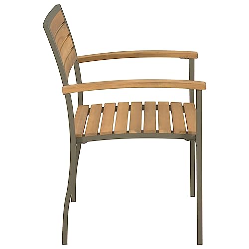 HEFZGDB Stapelbare Gartenstühle 2 STK. Akazie Massivholz und Stahl Kleiner Sessel Essstühle Loungesessel Wohnzimmer Armlehnstuhl für Garten Parks Terrasse Balkon von HEFZGDB