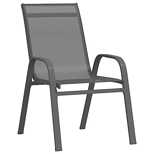HEFZGDB Stapelbare Gartenstühle 4 STK. Grau Textilene Armlehnstuhl Loungesessel Wohnzimmer Seselstuhl Wohnzimmer Gartensessel für Parks Terrasse Garten Balkon von HEFZGDB