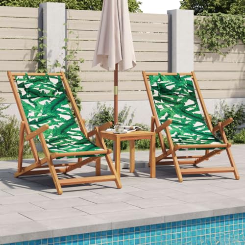 HEFZGDB Strandstuhl Klappbar Blattmuster Massivholz Eukalyptus Stoff Armlehnstuhl Loungesessel Wohnzimmer Seselstuhl Wohnzimmer Gartensessel für Balkon Parks Terrasse Innenhof von HEFZGDB