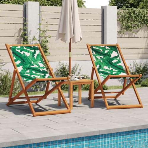 HEFZGDB Strandstuhl Klappbar Blattmuster Massivholz Eukalyptus Stoff Armlehnstuhl Loungesessel Wohnzimmer Seselstuhl Wohnzimmer Gartensessel für Balkon Parks Terrasse Innenhof von HEFZGDB