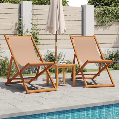 HEFZGDB Strandstuhl Klappbar Taupe Massivholz Eukalyptus und Stoff Armlehnstuhl Loungesessel Wohnzimmer Seselstuhl Wohnzimmer Gartensessel für Balkon Parks Terrasse Innenhof von HEFZGDB