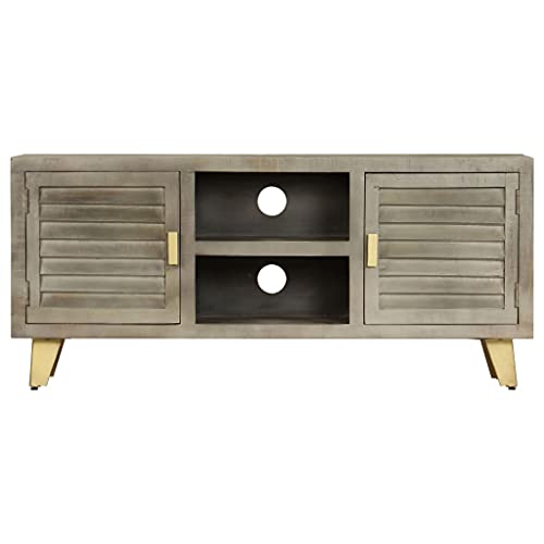 HEFZGDB TV-Schrank Massivholz Mango Grau mit Messing 110x30x48 cm Tv Table Tv Schrank Tv Ständer Sideboard Tv für Wohnbereich Schlafzimmer Büro Gästezimmer HEFZGDB TV-Schrank Massivholz Mango Grau mit Messing 110x30x48 cm Tv Table Tv Schrank Tv Ständer Sideboard Tv für Wohnbereich Schlafzimmer Büro Gästezimmer von HEFZGDB