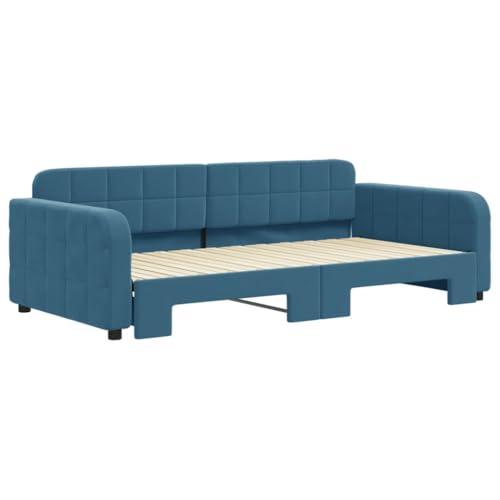 HEFZGDB Tagesbett Ausziehbar Blau 100x200 cm Samt Ehebett Gästebett Familienbett Einzelbett für Schlafzimmer Herberge Wohnbereich Gästezimmer HEFZGDB Tagesbett Ausziehbar Blau 100x200 cm Samt Ehebett Gästebett Familienbett Einzelbett für Schlafzimmer Herberge Wohnbereich Gästezimmer von HEFZGDB