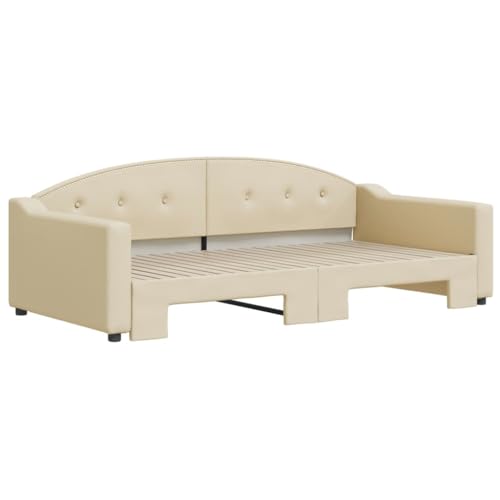 HEFZGDB Tagesbett Ausziehbar Creme 100x200 cm Stoff Single Bed Bed Frame Familienbett Bettrahmen für Schlafzimmer Herberge Gästezimmer Wohnbereich von HEFZGDB